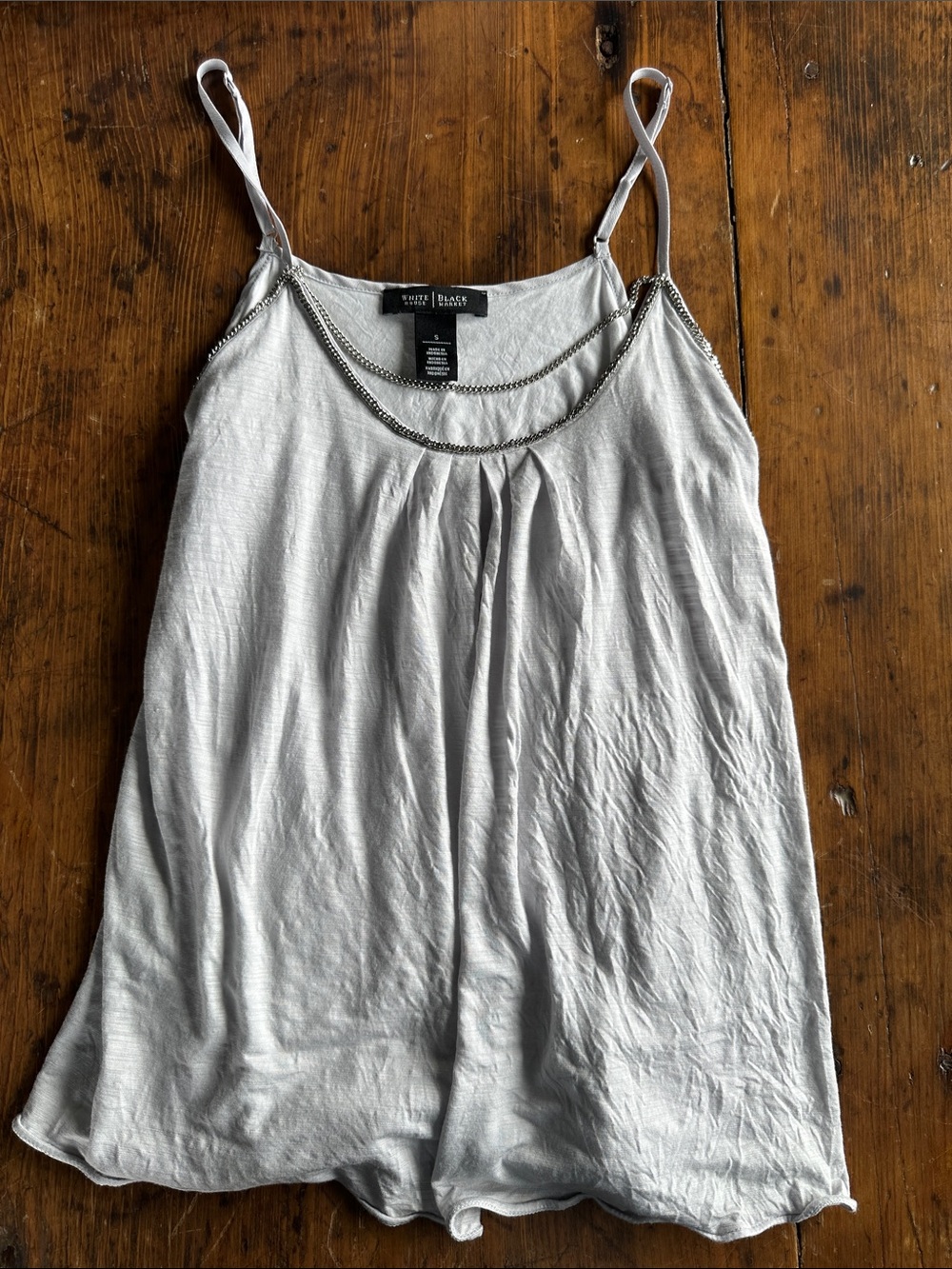 White House Black Market Silver-Trim Off White Camisole Tank